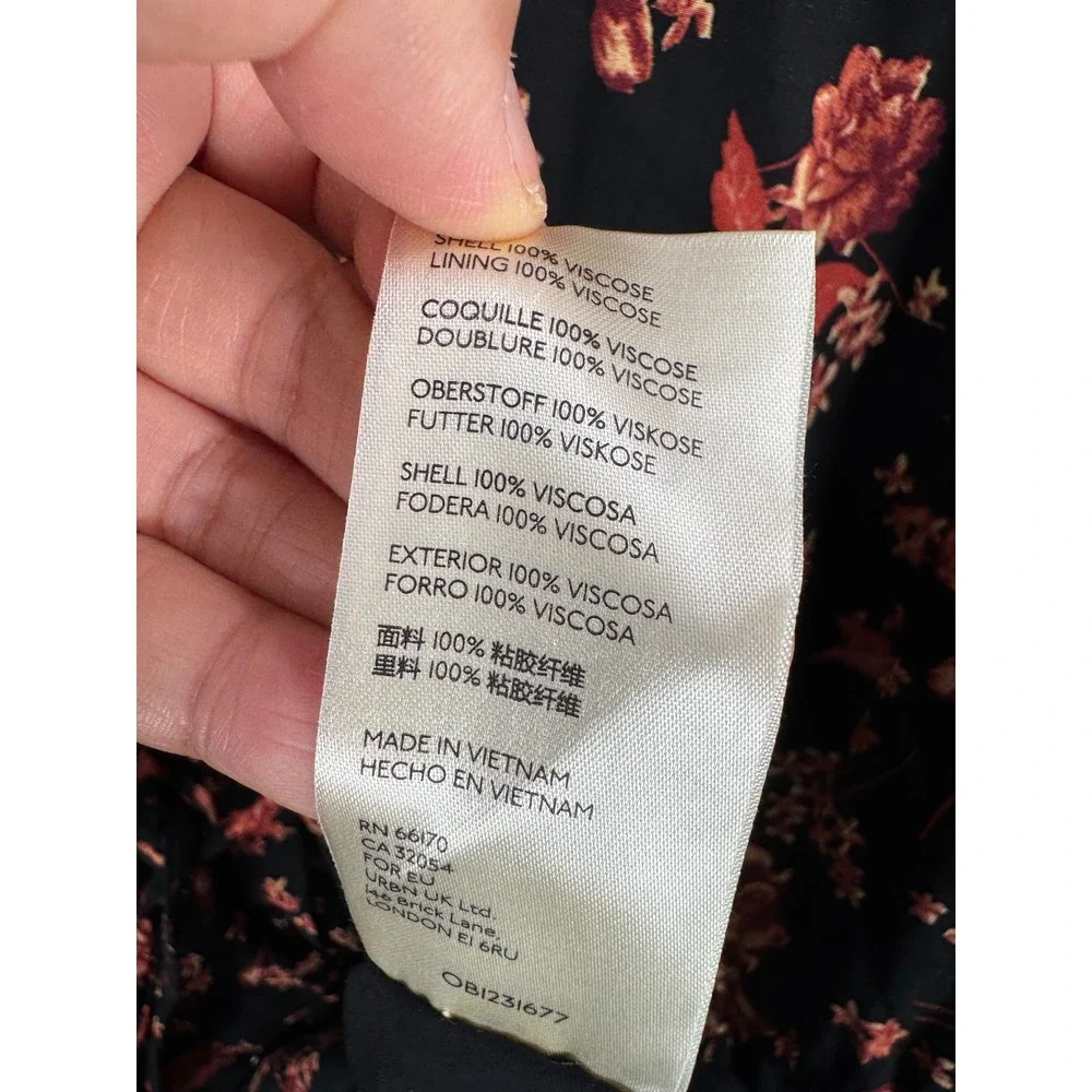 Free People Flower Fields Mini Dress Black Floral ruffles oversized boho sz L